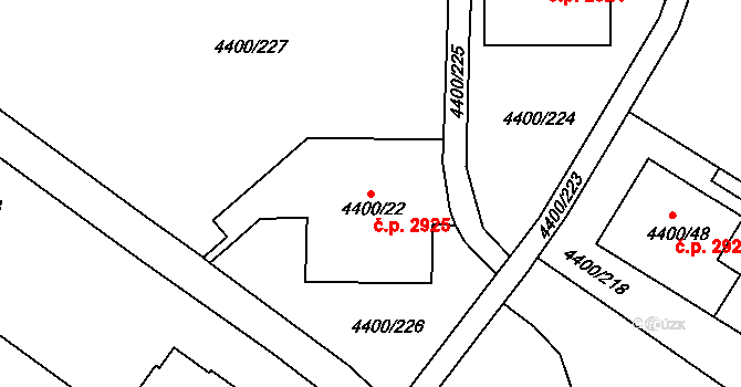 Severní Terasa 2925, Ústí nad Labem na parcele st. 4400/22 v KÚ Ústí nad Labem, Katastrální mapa
