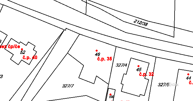 Zářecká Lhota 35 na parcele st. 46 v KÚ Zářecká Lhota, Katastrální mapa