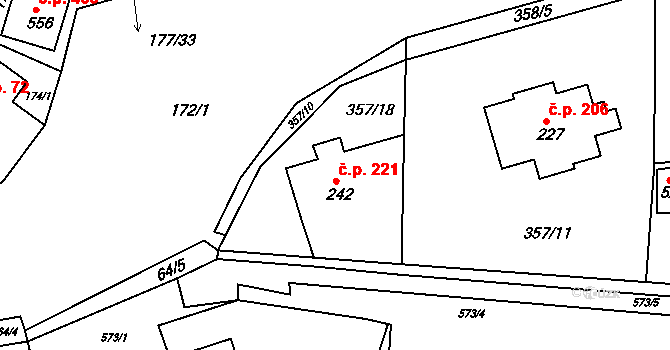 Dolní Poustevna 221 na parcele st. 242 v KÚ Dolní Poustevna, Katastrální mapa