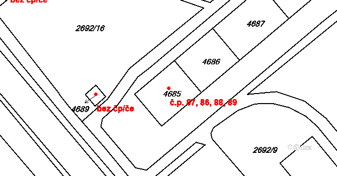 Chrudim III 86,87,88,89, Chrudim na parcele st. 4687 v KÚ Chrudim, Katastrální mapa
