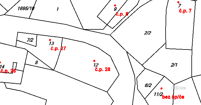 Hutě 28, Černýšovice na parcele st. 12 v KÚ Černýšovice, Katastrální mapa