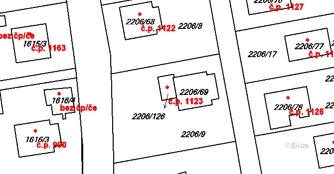 Pelhřimov 1123 na parcele st. 2206/69 v KÚ Pelhřimov, Katastrální mapa
