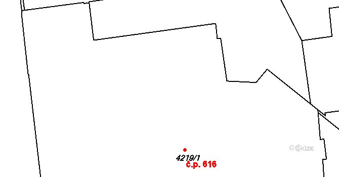 Teplice 616 na parcele st. 4219/1 v KÚ Teplice, Katastrální mapa
