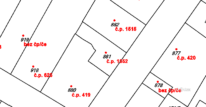 Teplice 1552 na parcele st. 881 v KÚ Teplice, Katastrální mapa