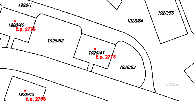 Teplice 2775 na parcele st. 1928/41 v KÚ Teplice, Katastrální mapa