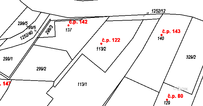 Ohnišťany 122 na parcele st. 113/2 v KÚ Ohnišťany, Katastrální mapa