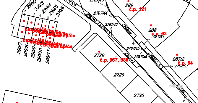Nové Město 887,888, Rokycany na parcele st. 2729 v KÚ Rokycany, Katastrální mapa