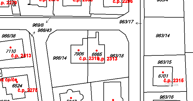 Cheb 2313 na parcele st. 6665 v KÚ Cheb, Katastrální mapa