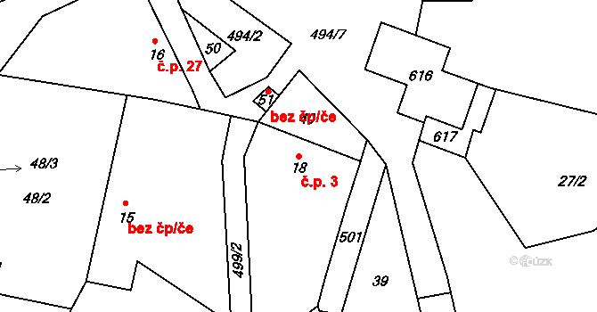 Hryzely 3, Barchovice na parcele st. 18 v KÚ Hryzely, Katastrální mapa