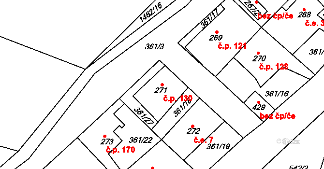 Strážov 130 na parcele st. 271 v KÚ Strážov na Šumavě, Katastrální mapa