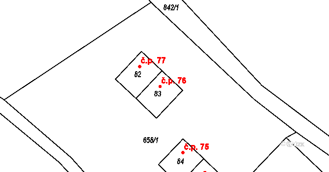 Dolní Lhota 76, Stráž nad Nežárkou na parcele st. 83 v KÚ Dolní Lhota u Stráže nad Nežárkou, Katastrální mapa