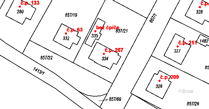 Stráž nad Nežárkou 257 na parcele st. 334 v KÚ Stráž nad Nežárkou, Katastrální mapa