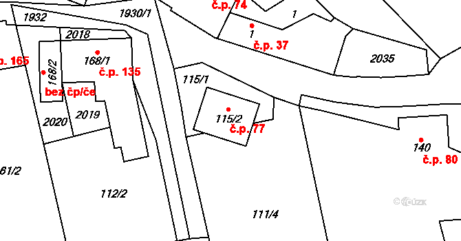 Kunovice 77 na parcele st. 115/2 v KÚ Kunovice, Katastrální mapa