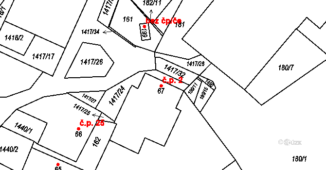 Bor 2, Suchdol nad Lužnicí na parcele st. 67 v KÚ Bor, Katastrální mapa