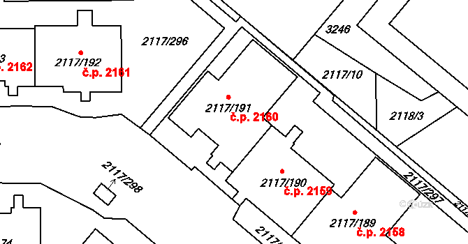Chodov 2160, Praha na parcele st. 2117/191 v KÚ Chodov, Katastrální mapa
