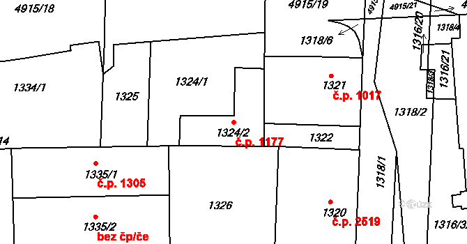 Smíchov 1177, Praha na parcele st. 1324/2 v KÚ Smíchov, Katastrální mapa