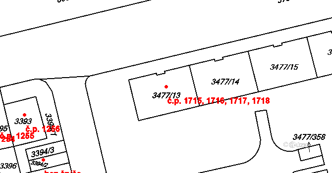 Břevnov 1715,1716,1717,1718, Praha na parcele st. 3477/13 v KÚ Břevnov, Katastrální mapa