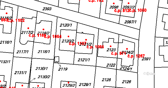 Suchdol 1095, Praha na parcele st. 2121/2 v KÚ Suchdol, Katastrální mapa