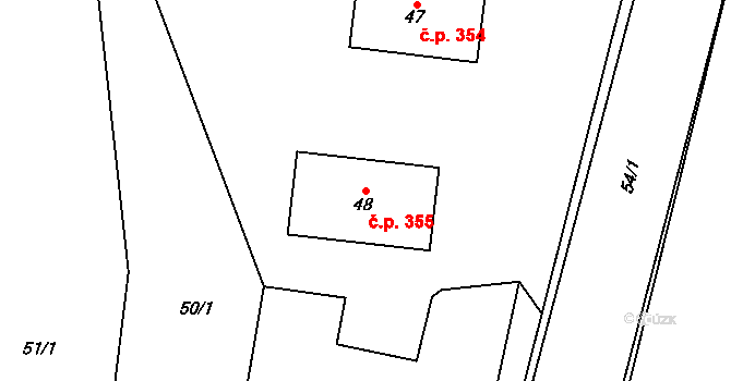Liteň 355 na parcele st. 48 v KÚ Liteň, Katastrální mapa