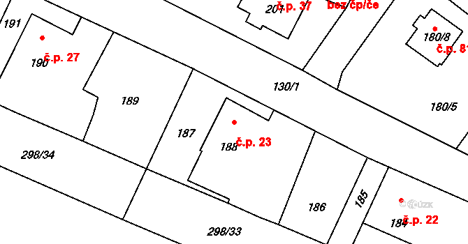 Kozičín 23, Příbram na parcele st. 188 v KÚ Kozičín, Katastrální mapa