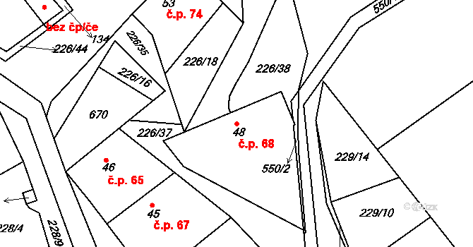 Luhy 68, Dolní Hbity na parcele st. 48 v KÚ Luhy, Katastrální mapa