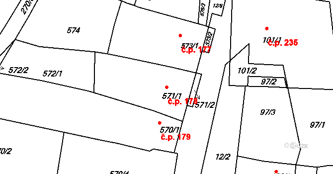 Jevišovka 178 na parcele st. 571/1 v KÚ Jevišovka, Katastrální mapa