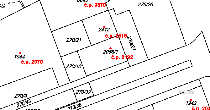 Hodonín 2192 na parcele st. 2066/1 v KÚ Hodonín, Katastrální mapa