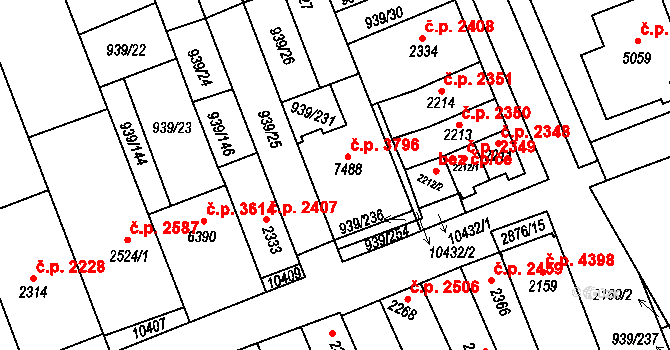 Hodonín 3796 na parcele st. 7488 v KÚ Hodonín, Katastrální mapa