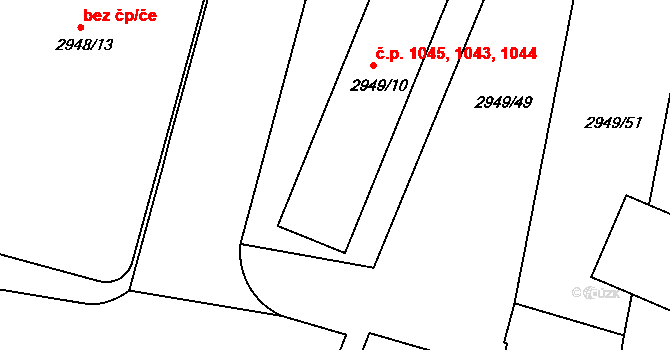 České Budějovice 3 1043,1044,1045, České Budějovice na parcele st. 2949/10 v KÚ České Budějovice 3, Katastrální mapa