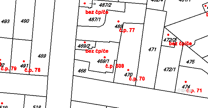 České Budějovice 4 508, České Budějovice na parcele st. 469/1 v KÚ České Budějovice 4, Katastrální mapa