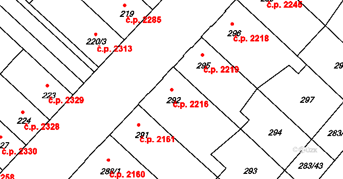 Chomutov 2216 na parcele st. 292 v KÚ Chomutov II, Katastrální mapa