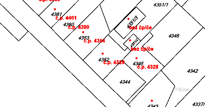Chomutov 4329 na parcele st. 4352 v KÚ Chomutov II, Katastrální mapa