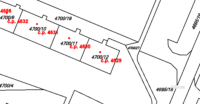 Chomutov 4629 na parcele st. 4700/12 v KÚ Chomutov I, Katastrální mapa