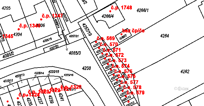 Jirkov 571 na parcele st. 4257/4 v KÚ Jirkov, Katastrální mapa