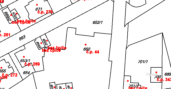Liberec XI-Růžodol I 44, Liberec na parcele st. 650 v KÚ Růžodol I, Katastrální mapa