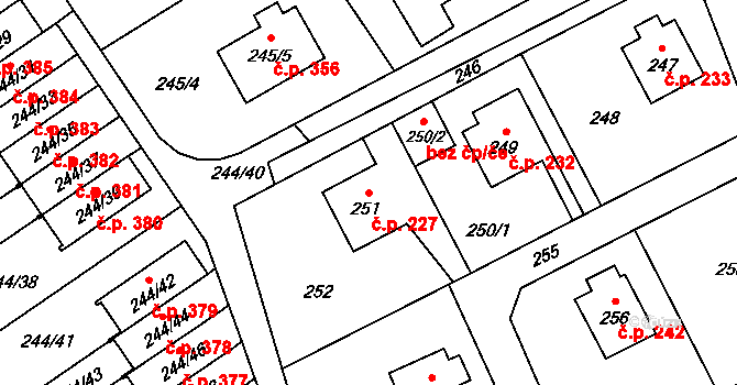 Liberec XII-Staré Pavlovice 227, Liberec na parcele st. 251 v KÚ Staré Pavlovice, Katastrální mapa