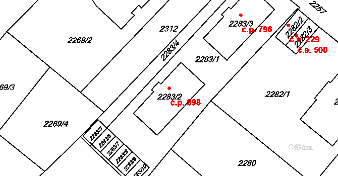 Rumburk 1 898, Rumburk na parcele st. 2283/2 v KÚ Rumburk, Katastrální mapa