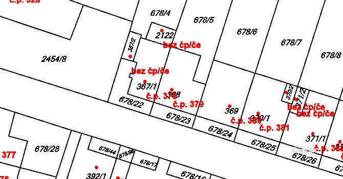 Rosice 379 na parcele st. 368 v KÚ Rosice u Brna, Katastrální mapa