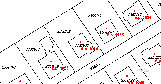 Hranice 1934, Karviná na parcele st. 2350/27 v KÚ Karviná-město, Katastrální mapa