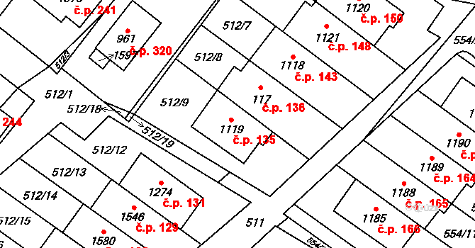 Rokytnice 135, Vsetín na parcele st. 1119 v KÚ Rokytnice u Vsetína, Katastrální mapa