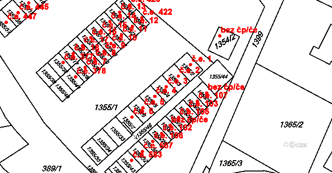 Rumburk 1 3, Rumburk na parcele st. 1355/4 v KÚ Rumburk, Katastrální mapa