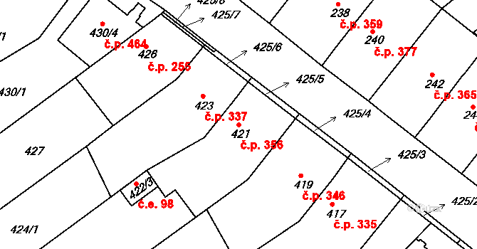 Troubsko 356 na parcele st. 421 v KÚ Troubsko, Katastrální mapa