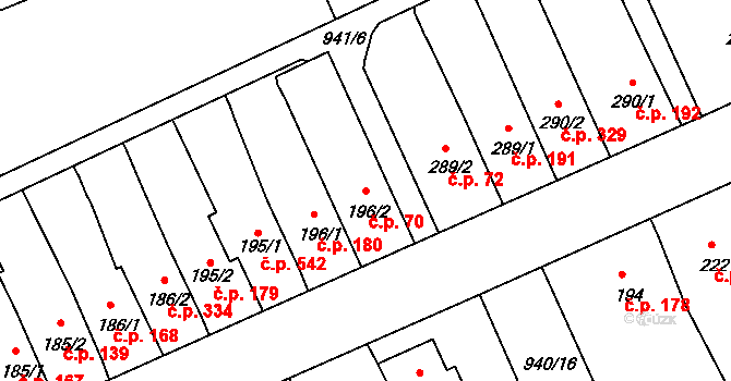 Hylváty 70, Ústí nad Orlicí na parcele st. 196/2 v KÚ Hylváty, Katastrální mapa