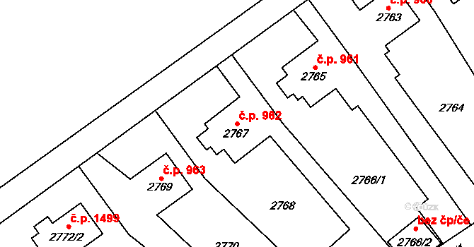 Prostřední Suchá 962, Havířov na parcele st. 2767 v KÚ Prostřední Suchá, Katastrální mapa