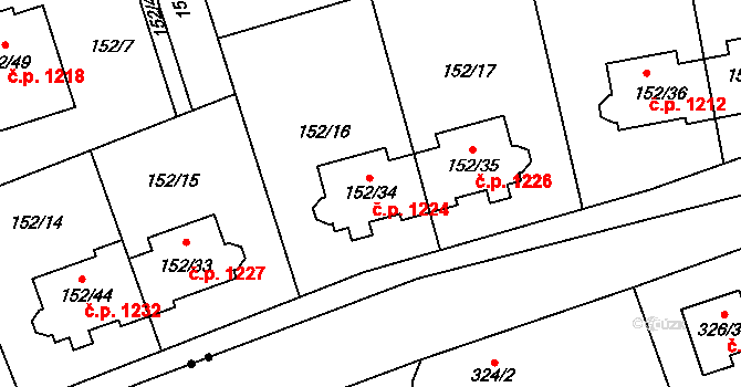 Stodůlky 1224, Praha na parcele st. 152/34 v KÚ Stodůlky, Katastrální mapa