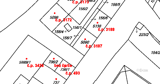 Břeclav 3187 na parcele st. 5090 v KÚ Břeclav, Katastrální mapa