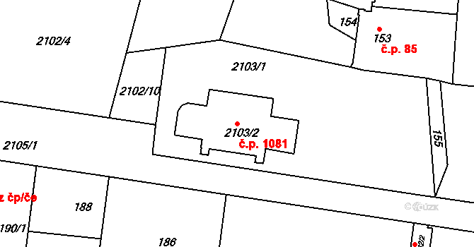 Střešovice 1081, Praha na parcele st. 2103/2 v KÚ Střešovice, Katastrální mapa