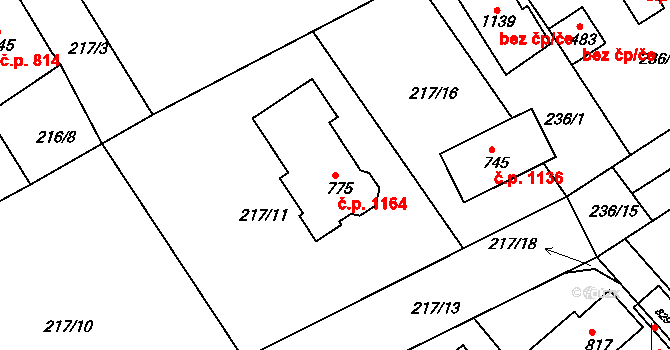 Rudná 1164 na parcele st. 775 v KÚ Hořelice, Katastrální mapa