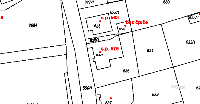 Šluknov 576 na parcele st. 635/1 v KÚ Šluknov, Katastrální mapa