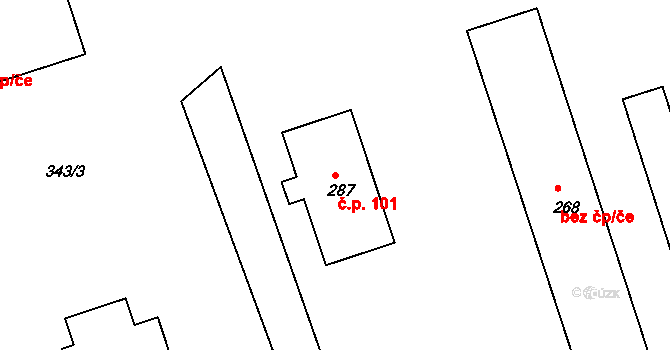 Ohnišov 101 na parcele st. 287 v KÚ Ohnišov, Katastrální mapa